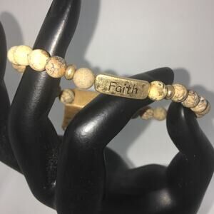 Etched “Faith” Inspirational Beaded Bracelet - Tan